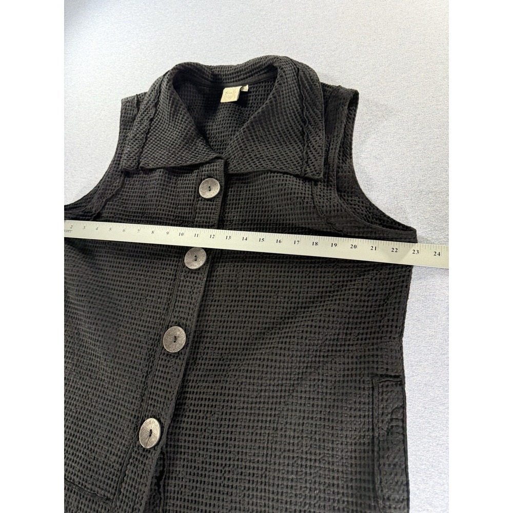 Focus Black Waffle Knit Cotton Button Front Lagenlook Vest Women's XL Casual - Picture 8 of 8